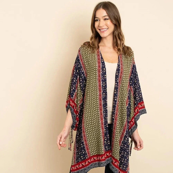 Boho Navy Print Kimono/Cardigan Sz: M - Picture 1 of 4